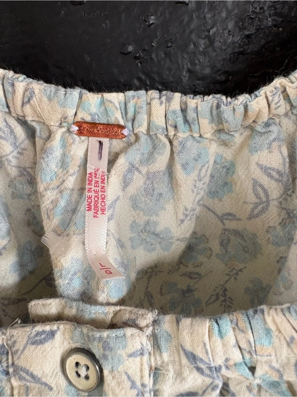 Free People Light Blue and Cream Floral Peasant Top